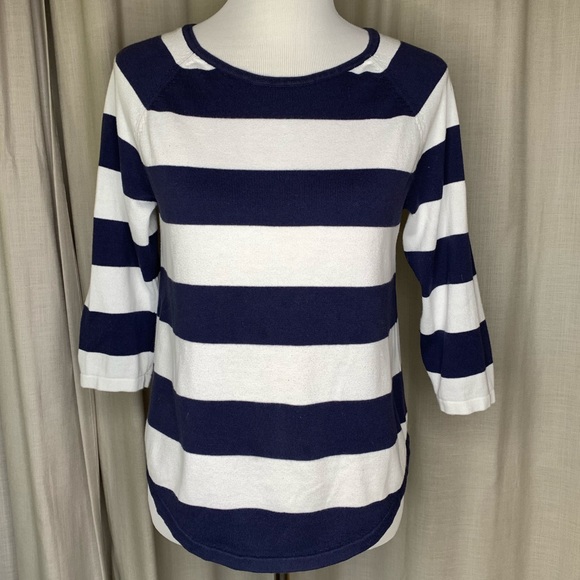 JEANNE PIERRE Sweaters - Jeanne Pierre 3/4 Sleeve Striped Crew Neck Sweater